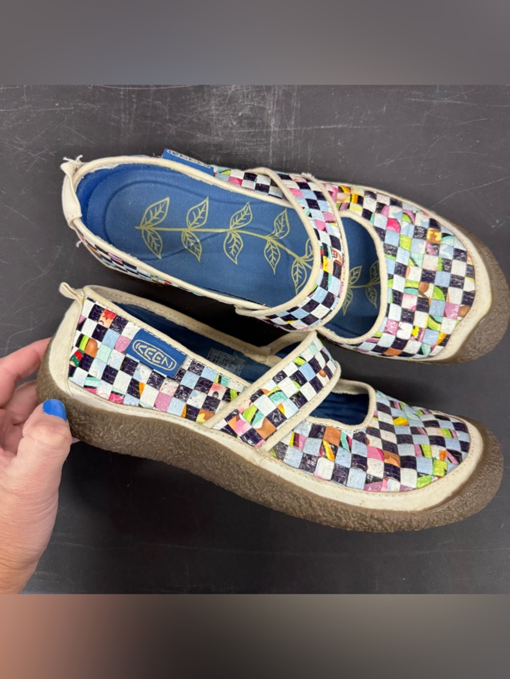 Keen Multicolor Woven Mary Jane Flats with Blue Insole